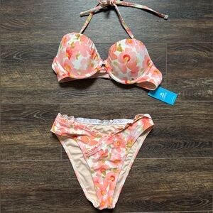 Cupshe Pink Floral Halter Bikini Set